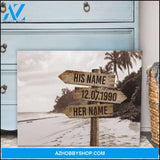 Romantic Gifts For Wife Personalized Couple Names On Beach Sign Coastal Wall Decor Canvas