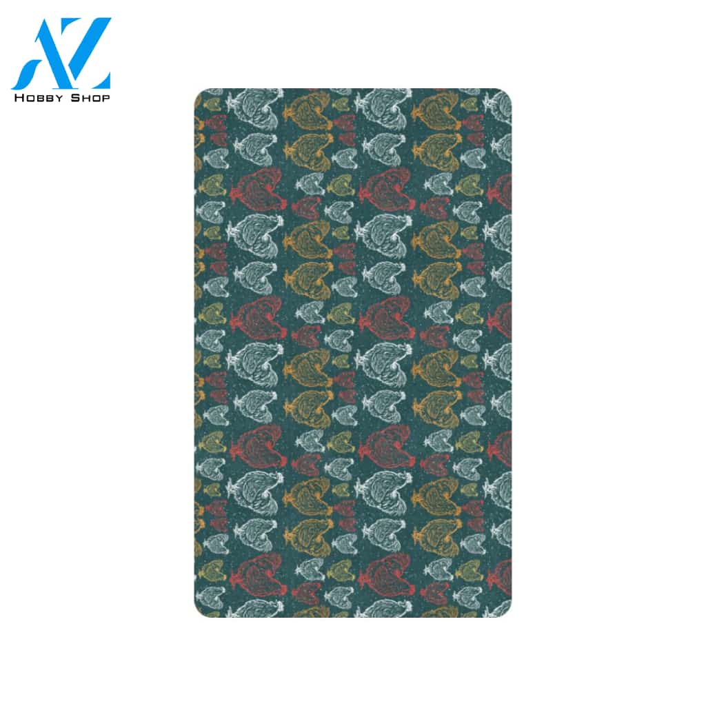 Rooster Hand Draw Design Rubber Doormat