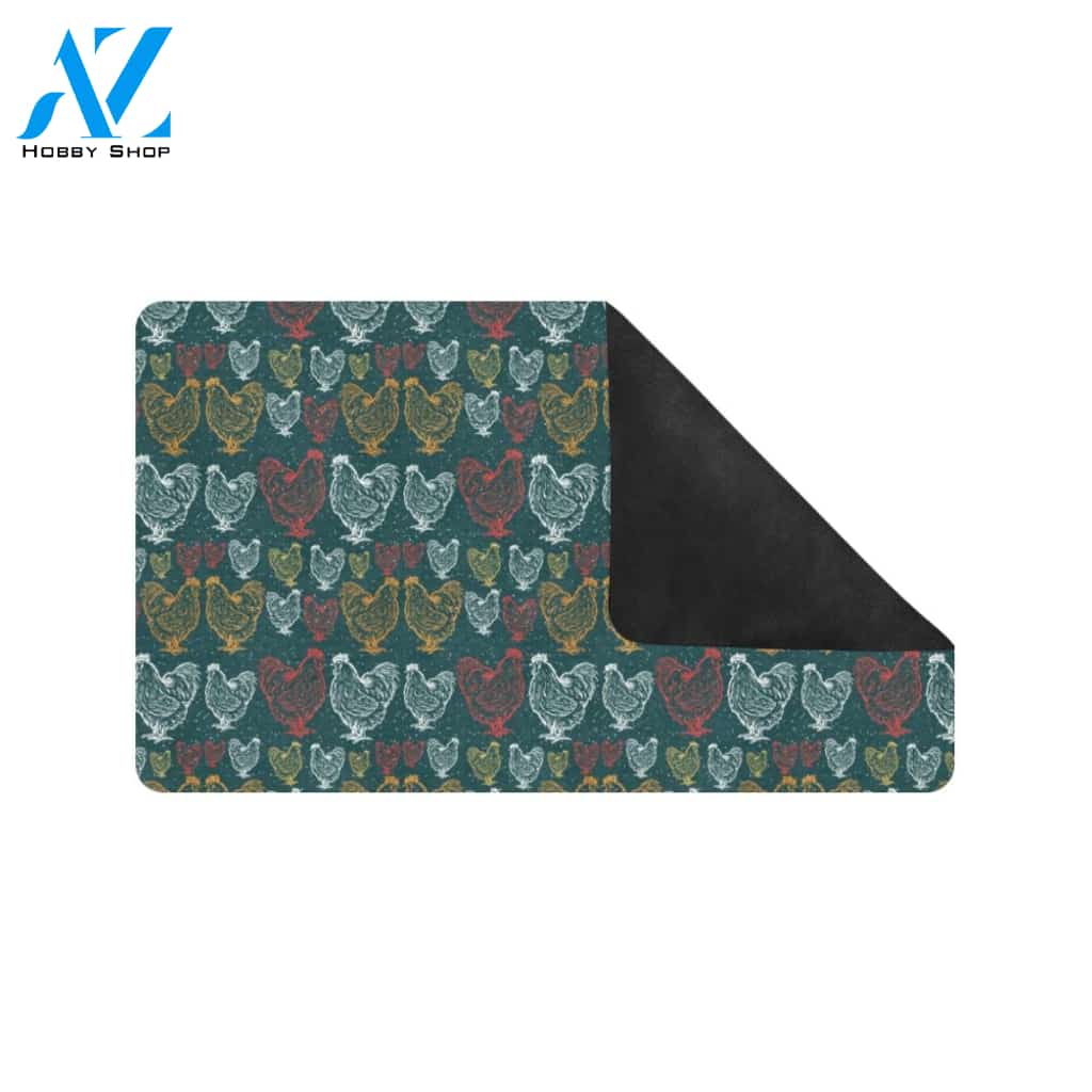 Rooster Hand Draw Design Rubber Doormat