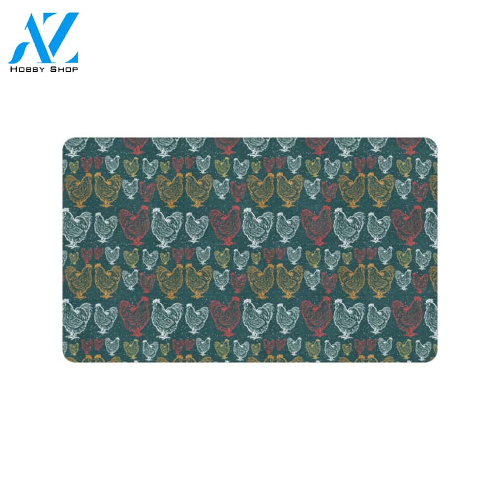 Rooster Hand Draw Design Rubber Doormat