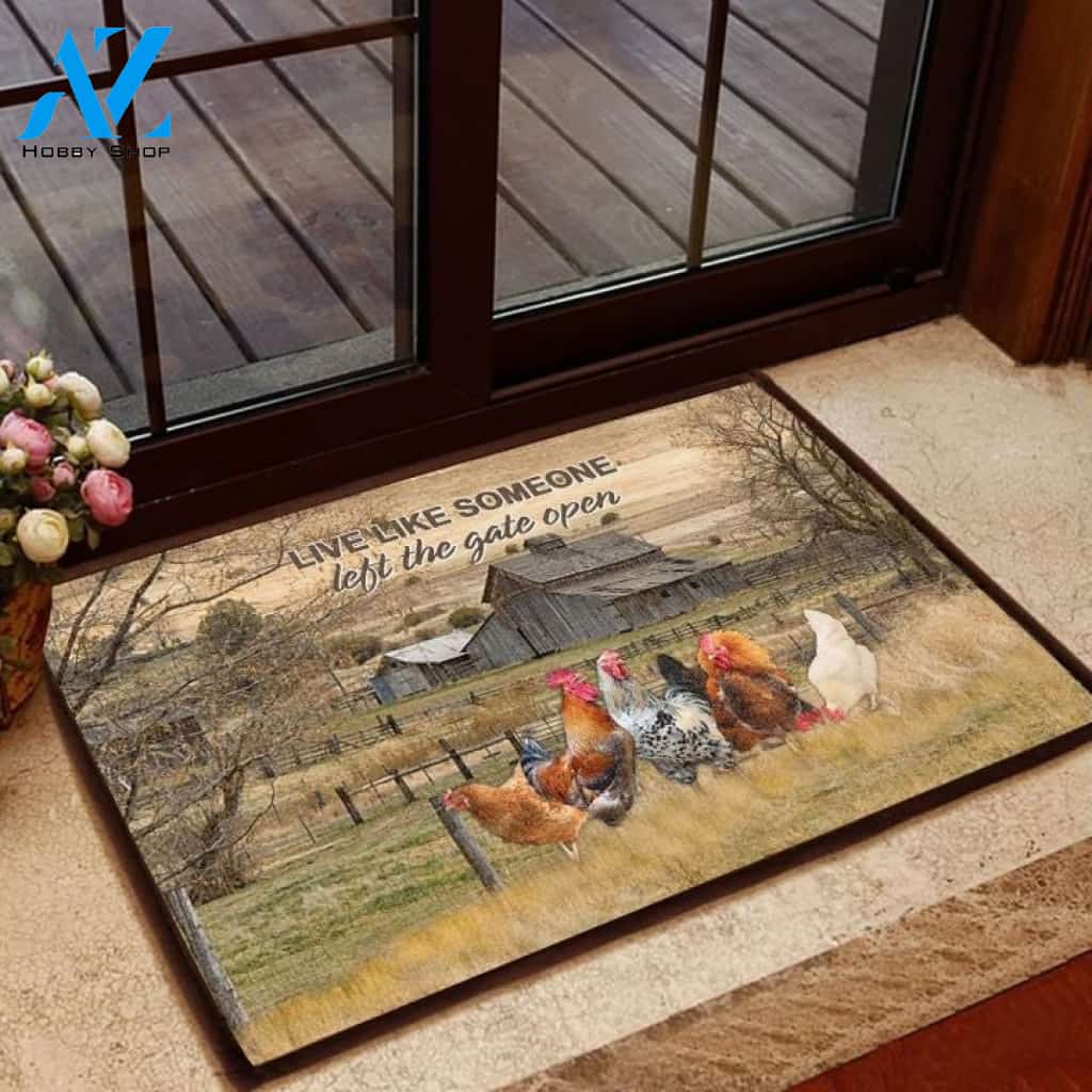 Rooster Live Like Someone Left The Gate Open Indoor And Outdoor Doormat Warm House Gift Welcome Mat Gift For Chicken Lovers, Gift For Farmer