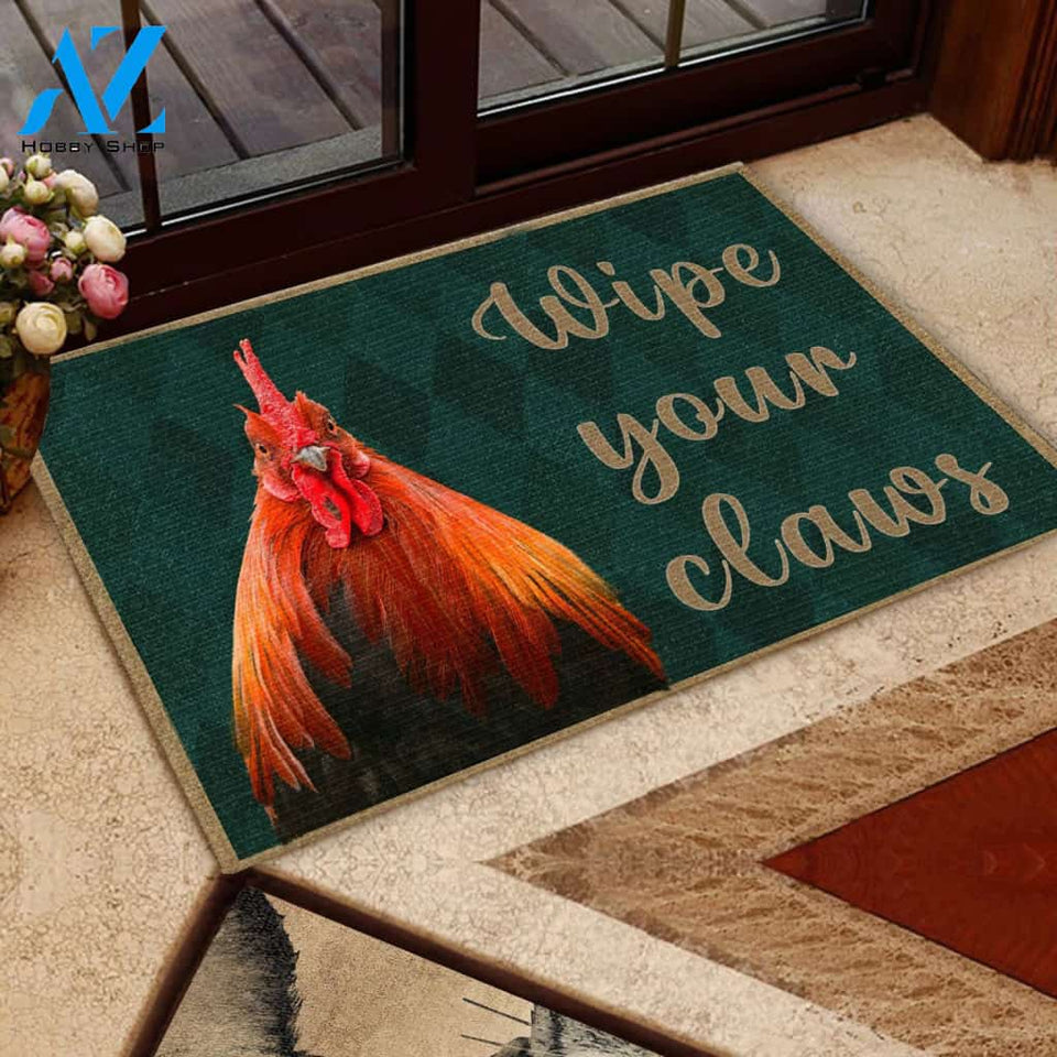 ROOSTER WIPE YOUR CLAWS Doormat Full Printing | Welcome Mat | House Warming Gift