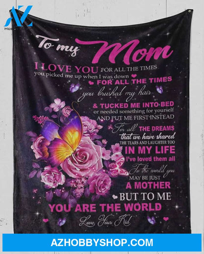 Personalized Rose To My Mom From Kids You Are The World Fleece Blanket Great Customized Gifts For Birthday Christmas Thanksgiving Mother's Day