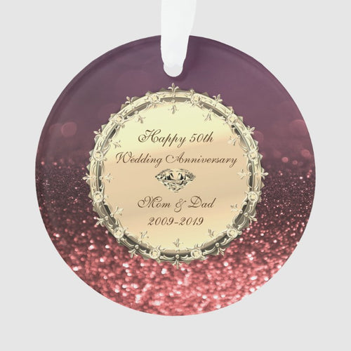 Rose Gold Bokeh, Diamonds 50Th Wedding Anniversary Ornament