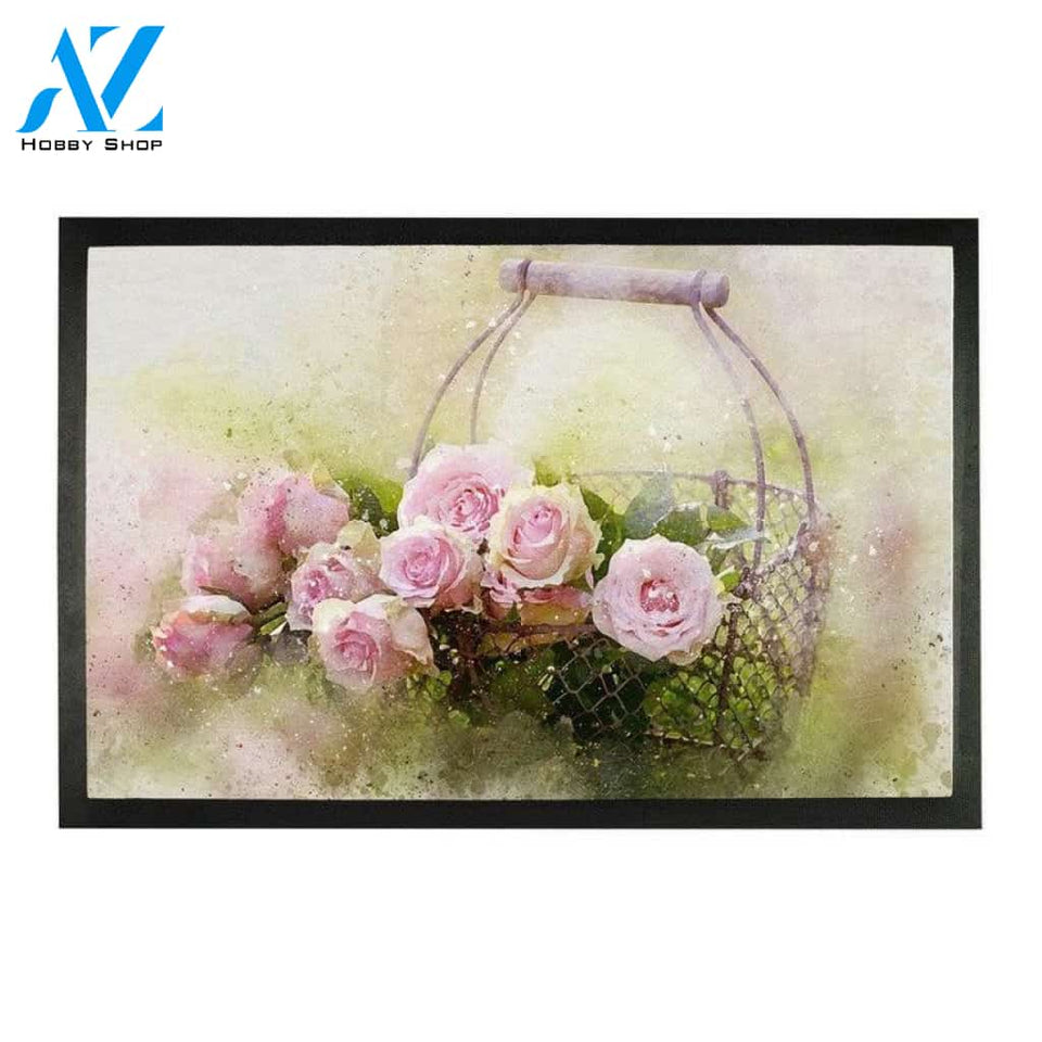 Personalized Name Family House Roses In A Basket Flower Doormat Indoor And Outdoor Mat Entrance Rug Sweet Home Decor Closing Gift Gift For Friend Family Flower Lovers Gift Idea