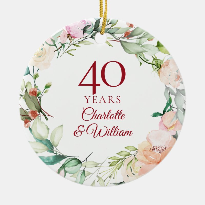 Roses Garland 40Th Ruby Wedding Anniversary Ceramic Ornament