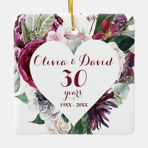 Roses Greenery 30Th Anniversary Ceramic Ornament