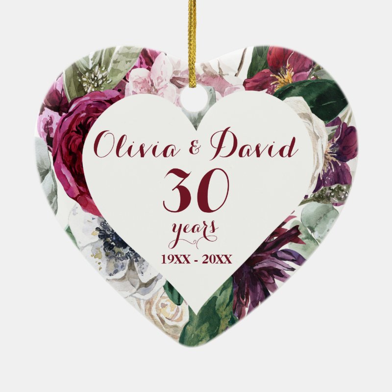 Roses Greenery 30Th Anniversary Ceramic Ornament