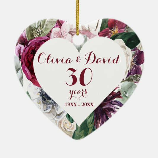 Roses Greenery 30Th Anniversary Ceramic Ornament