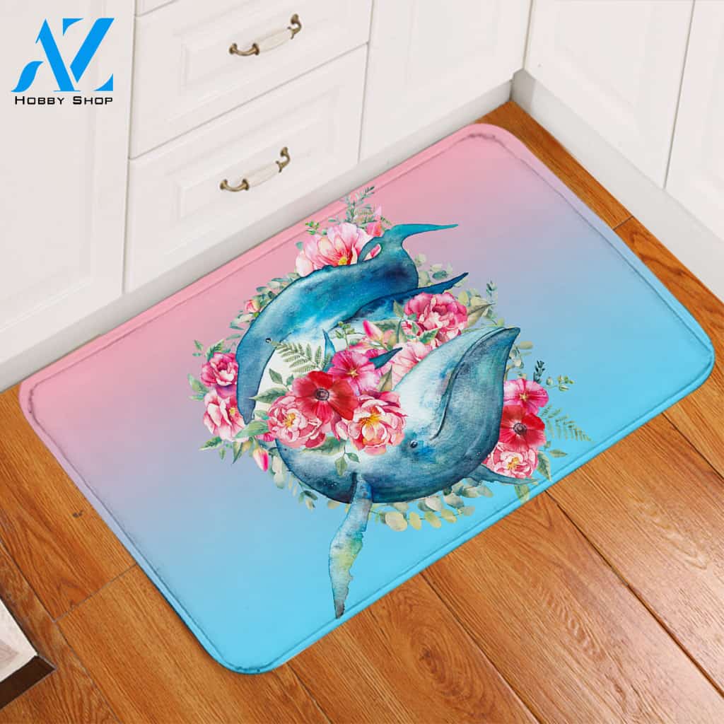 Rosy Whales Door Mat
