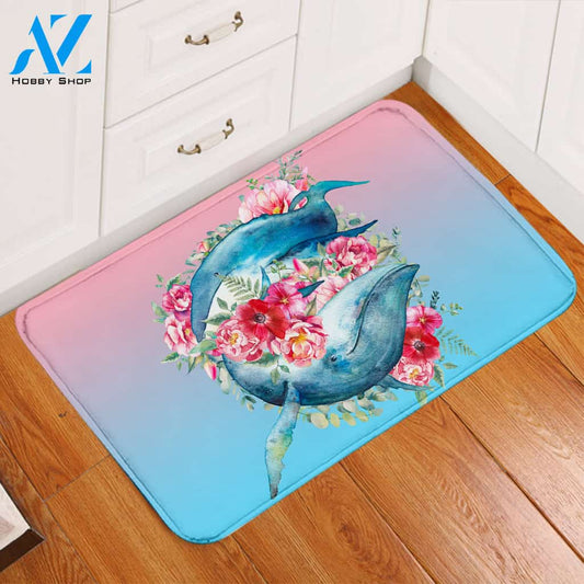 Rosy Whales Door Mat
