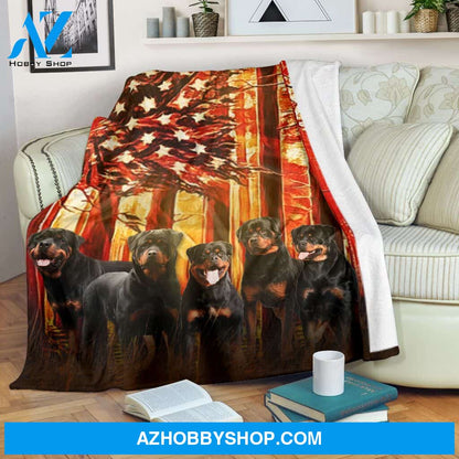 Rottweiler American Flag Sunshine Fleece Blanket