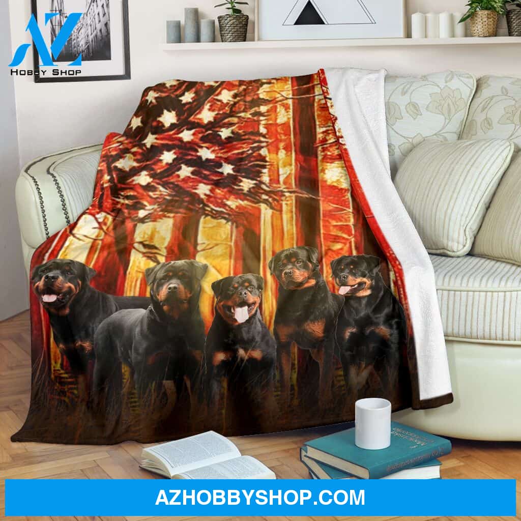 Rottweiler American Flag Sunshine Fleece Blanket