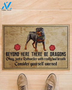 Rottweiler - Beyond here there be dragons Doormat Indoor And Outdoor Doormat Warm House Gift Welcome Mat Birthday Gift For Friend Family