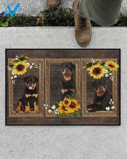 Rottweiler Dog And Sunflowers Doormat Welcome Mat Housewarming Gift Home Decor Funny Doormat Best Gift Idea For Dog Lovers Gift For Friend