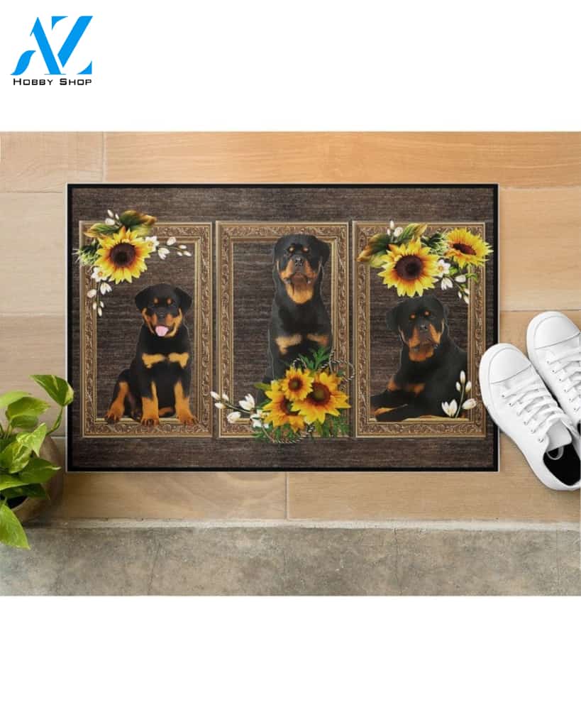 Rottweiler Dog And Sunflowers Doormat Welcome Mat Housewarming Gift Home Decor Funny Doormat Best Gift Idea For Dog Lovers Gift For Friend
