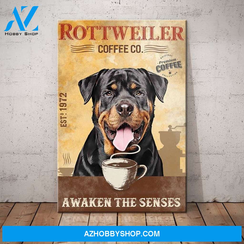 Rottweiler Dog Coffee Company Canvas Wall Art, Wall Decor Visual Art