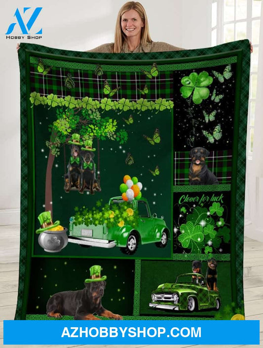 Rottweiler Dog Irish Shamrock St. Patrick's Day Blanket Gift For Dog Lovers Birthday Gift Home Decor Bedding Couch Sofa Soft and Comfy Cozy