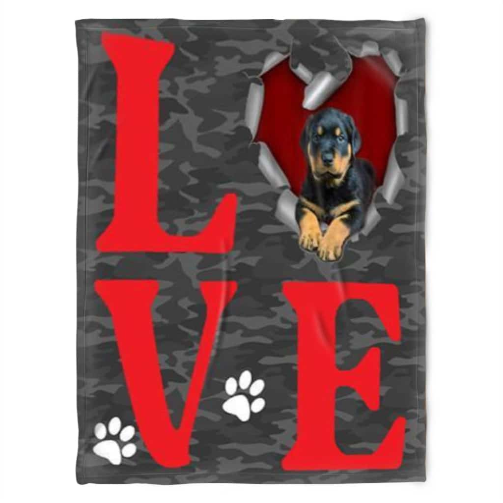 Rottweiler Dog Love Word - Valentine's Day Fleece Blanket Home Decor Bedding Couch Sofa Soft And Comfy Cozy