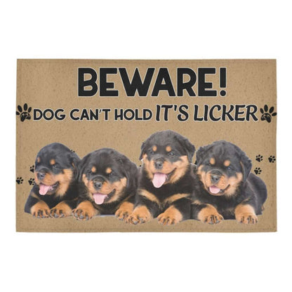 Rottweiler Dogs Beware Can't Hold It's Licker Doormat Welcome Mat