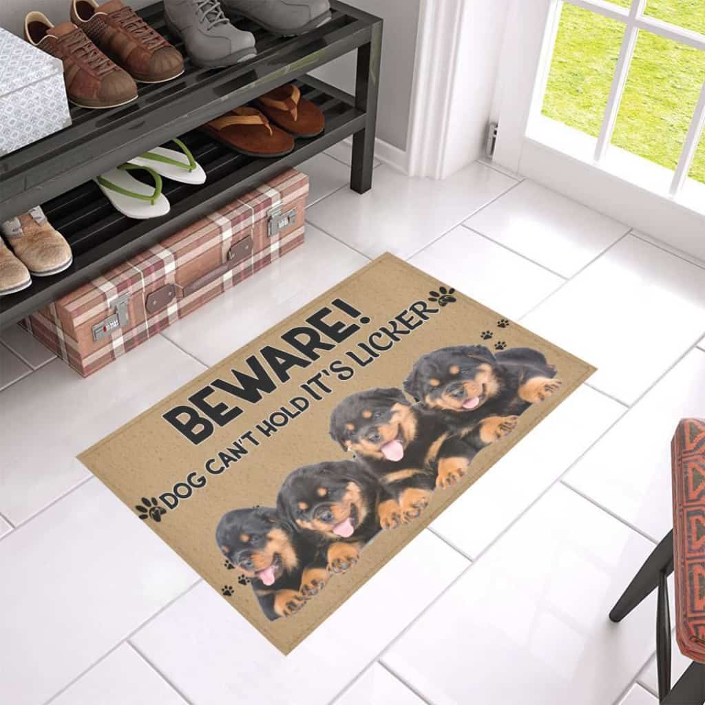 Rottweiler Dogs Beware Can't Hold It's Licker Doormat Welcome Mat