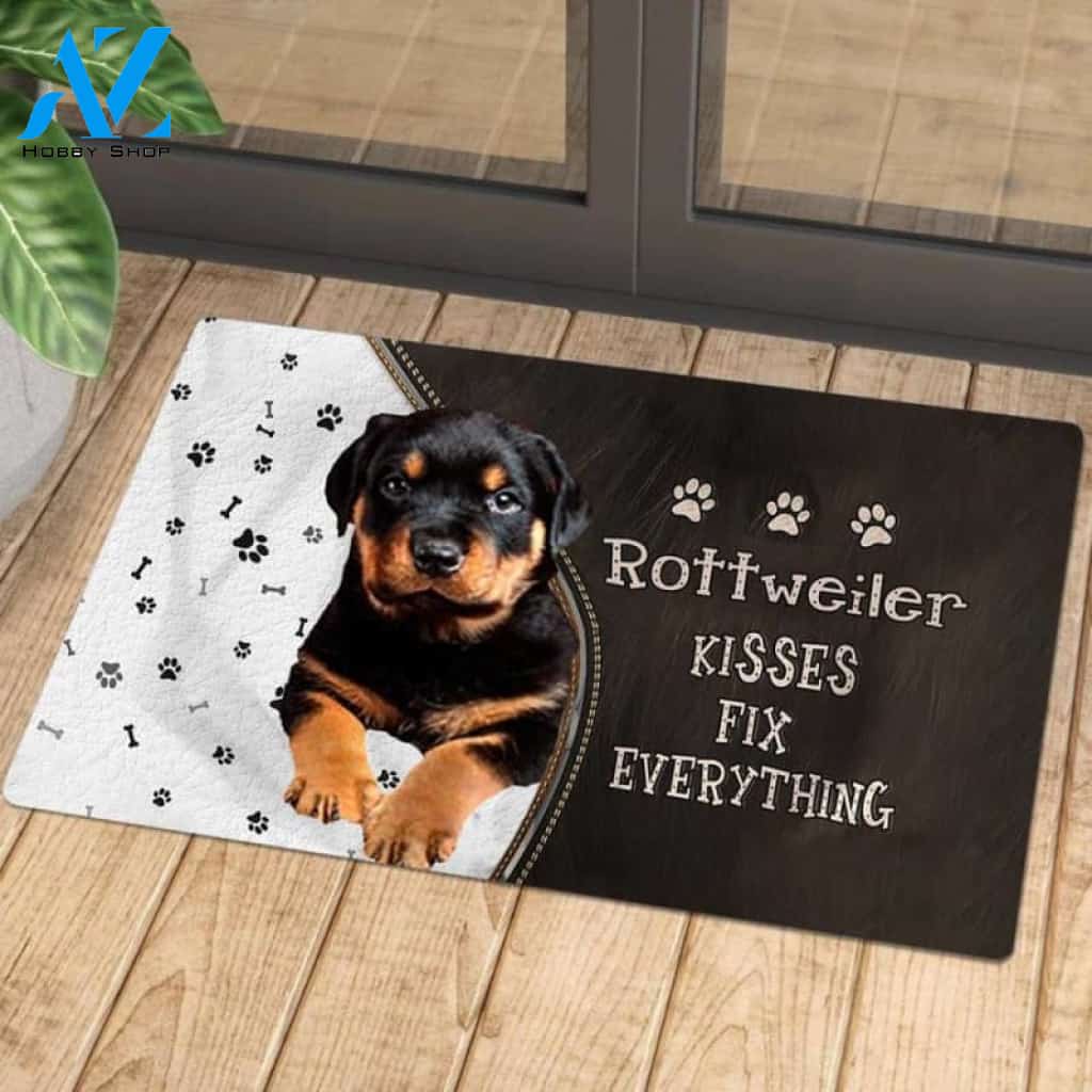 Rottweiler Doormat, Kisses Fix Everything Doormat, Dog Welcome Mat, Funny Welcome Mats for Dogs Lovers