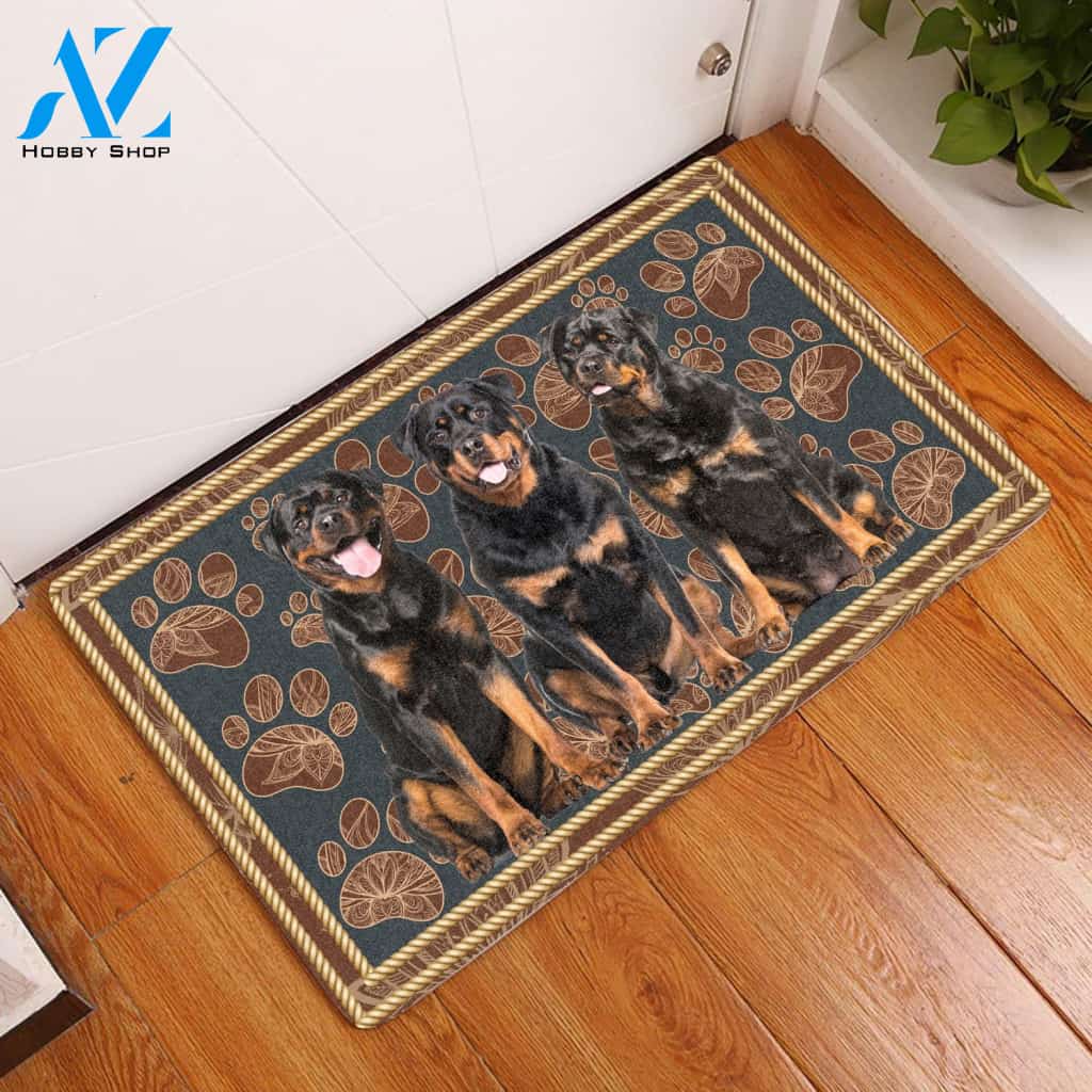 Rottweiler Flower Paw - Dog Doormat Welcome Mat House Warming Gift Home Decor Gift for Dog Lovers Funny Doormat Gift Idea