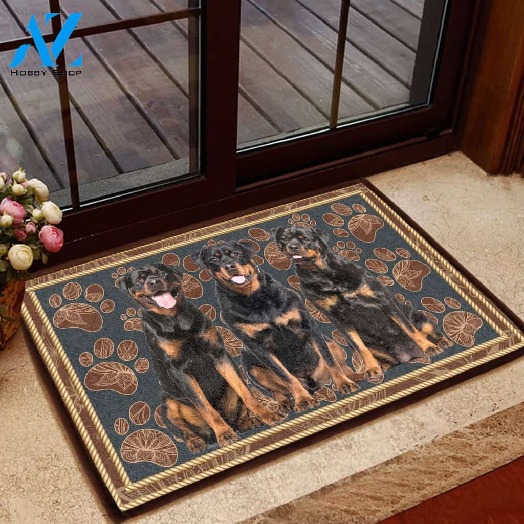 Rottweiler Flower Paw - Dog Doormat Welcome Mat House Warming Gift Home Decor Gift for Dog Lovers Funny Doormat Gift Idea