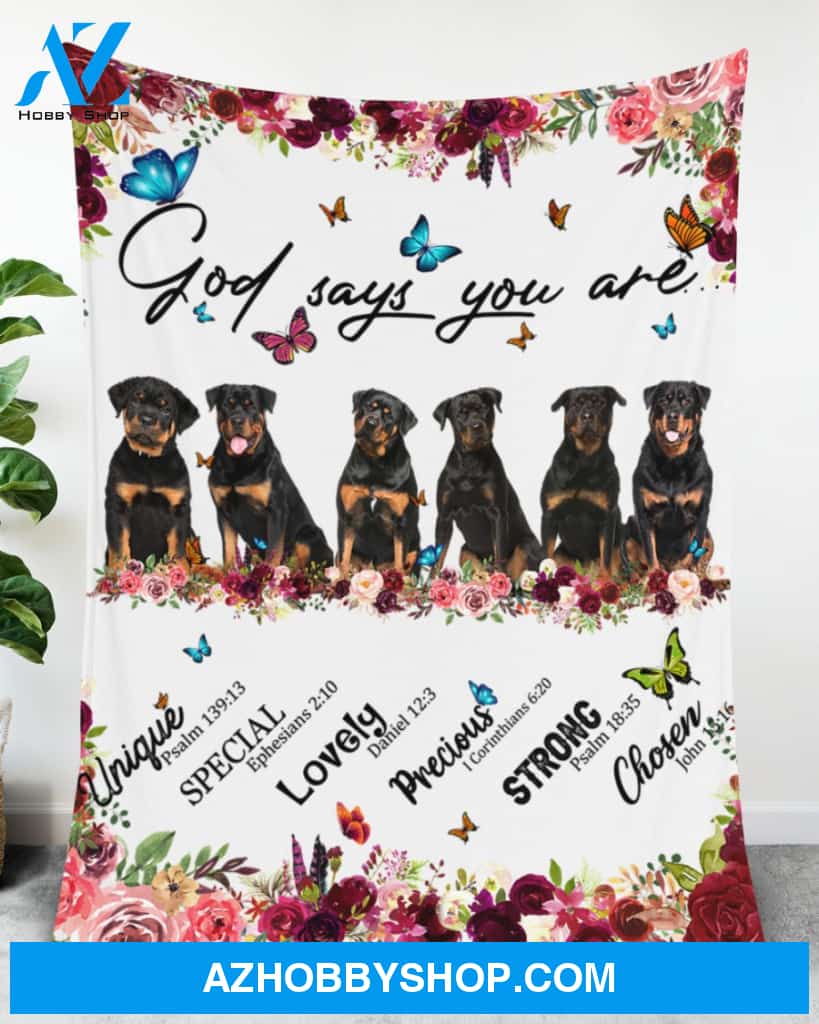 Rottweiler - God Says You Are - Floral Butterflies Blanket Gift for Dog Lovers Birthday Gift Home Decor Bedding Couch Sofa Soft and Comfy Cozy