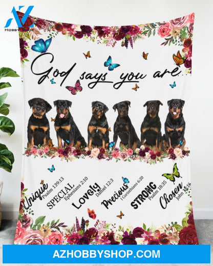 Rottweiler - God Says You Are - Floral Butterflies Blanket Gift for Dog Lovers Birthday Gift Home Decor Bedding Couch Sofa Soft and Comfy Cozy