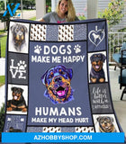 Rottweiler Happy Humans Make My Head Hurt Fleece Blanket Gift For Rottweiler Dog lovers Gift For Family & Friends Gift Home Decor Bedding Couch Sofa Soft And Comfy Cozy