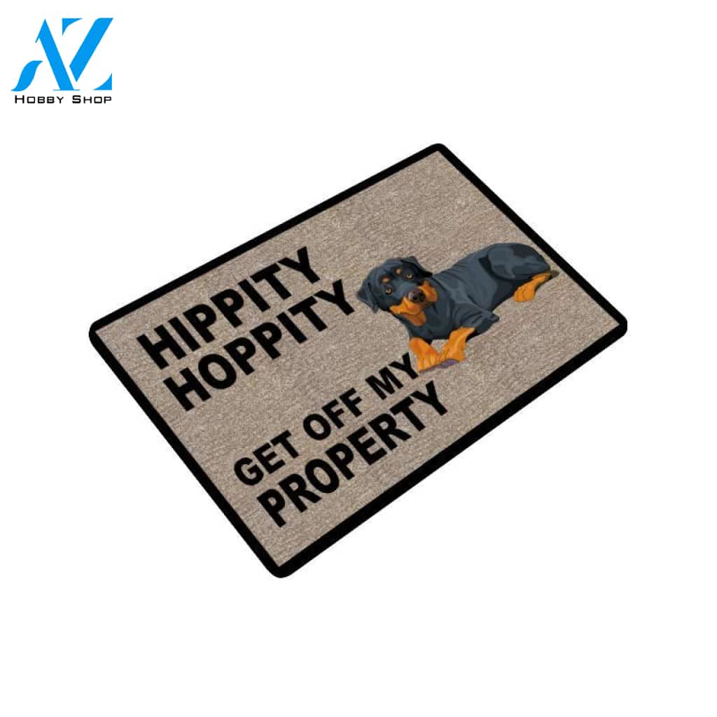 Rottweiler Hippity Hoppity Doormat 23.6"x15.7" (Made In USA) | Welcome Mat | House Warming Gift