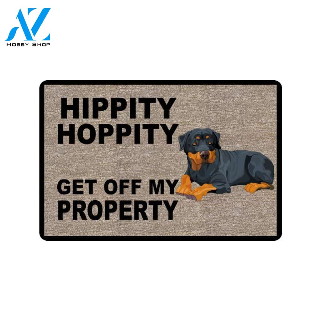 Rottweiler Hippity Hoppity Doormat 23.6"x15.7" (Made In USA) | Welcome Mat | House Warming Gift