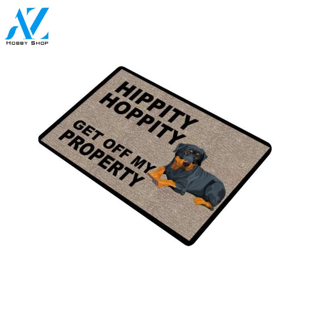 Rottweiler Hippity Hoppity Doormat 23.6"x15.7" (Made In USA) | Welcome Mat | House Warming Gift