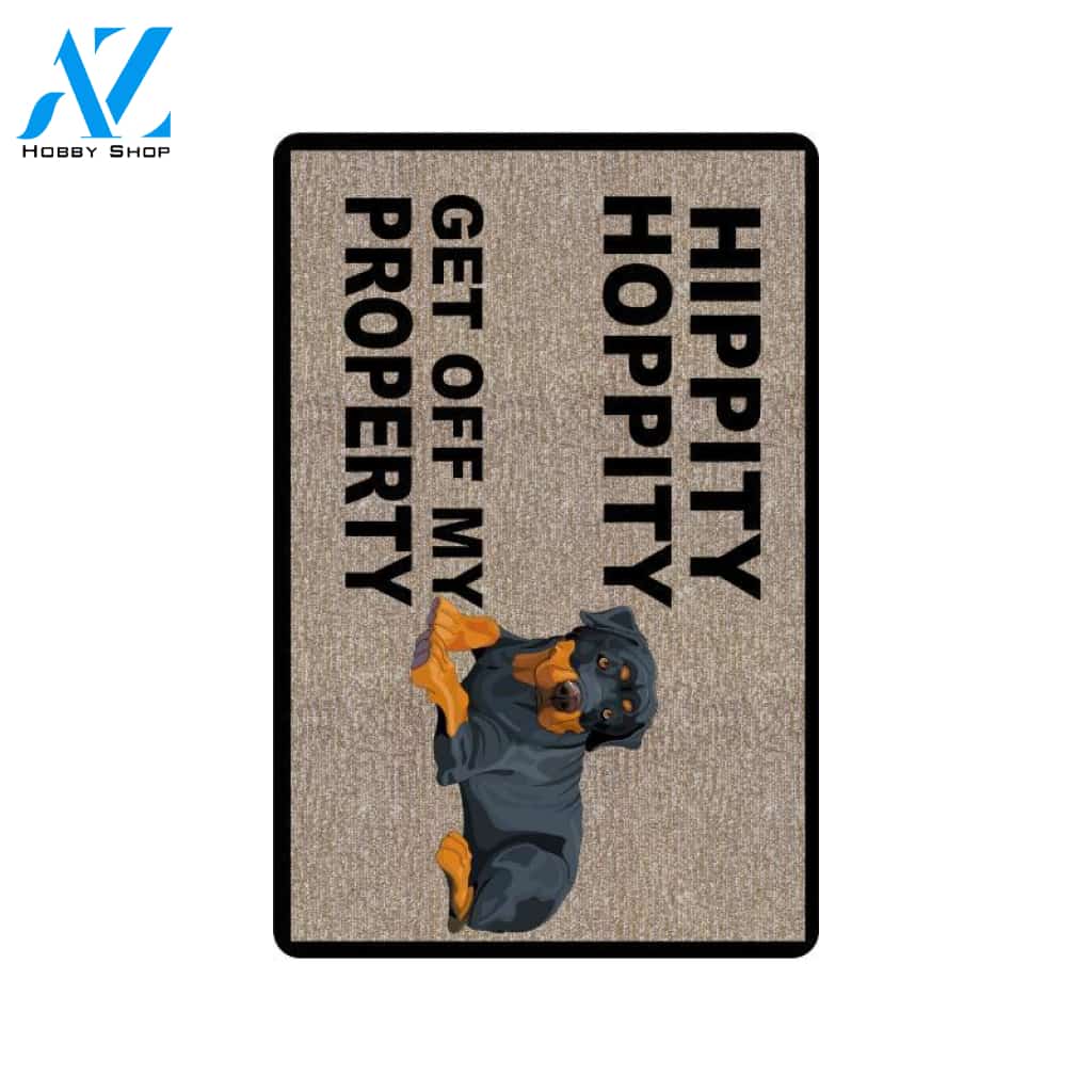 Rottweiler Hippity Hoppity Doormat 23.6"x15.7" (Made In USA) | Welcome Mat | House Warming Gift