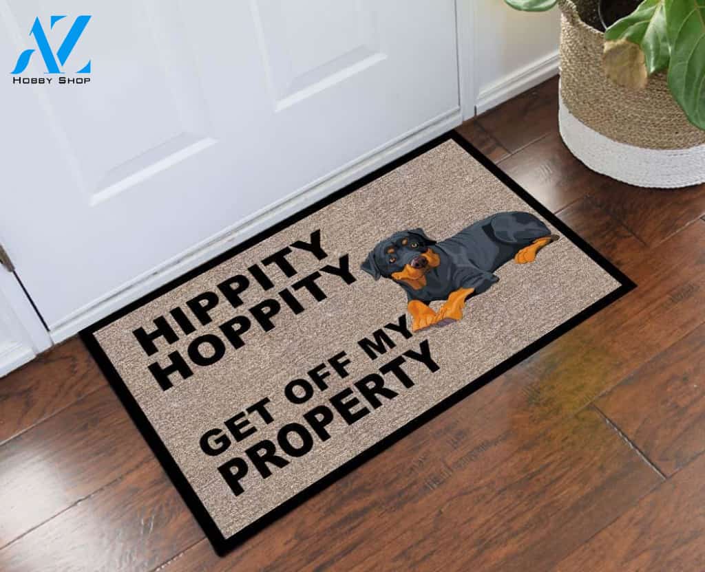 Rottweiler Hippity Hoppity Doormat 23.6"x15.7" (Made In USA) | Welcome Mat | House Warming Gift