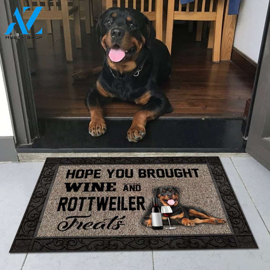 Rottweiler Hope You Brought Wine Funny Indoor And Outdoor Doormat Warm House Gift Welcome Mat Gift For Rottweiler Dog Lovers