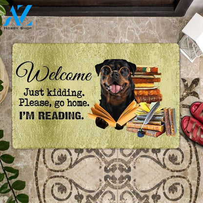 Rottweiler I'm Reading Dog Doormat
