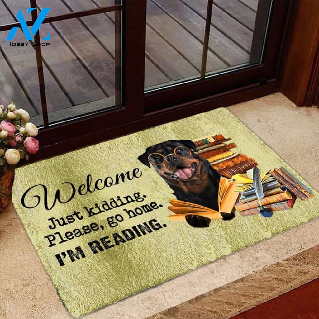 Rottweiler I'm Reading Dog Doormat