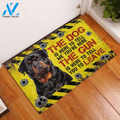 Rottweiler Is Here To Tell Me You're Here Doormat Indoor And Outdoor Mat Entrance Rug Sweet Home Decor Housewarming Gift Gift For Friend Family Stem Feminist