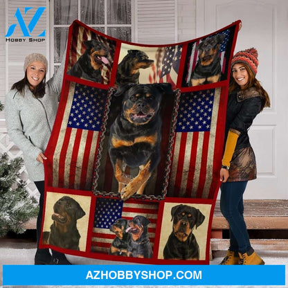 Rottweiler Premium Blanket American Flag Fleece Blanket