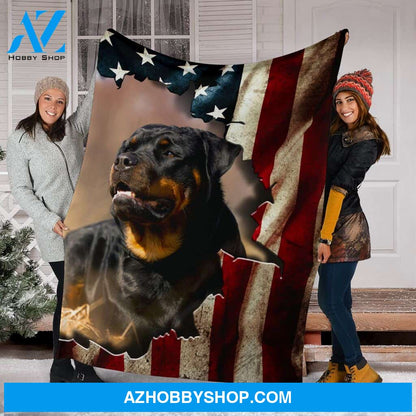 Rottweiler Premium Blanket In The Flag Fleece Blanket