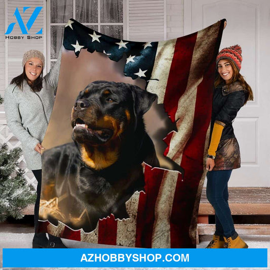Rottweiler Premium Blanket In The Flag Fleece Blanket