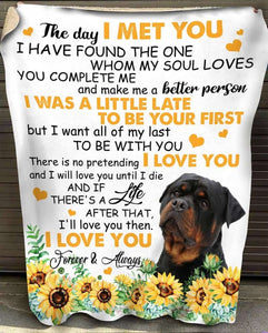 Rottweiler The Day I Met You Sunflower Blanket Gift For Dog Lovers Birthday Gift Home Decor Bedding Couch Sofa Soft and Comfy Cozy