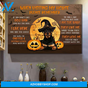 Rottweiler - Rottweiler with halloween - When visiting my house please remember - Dog Landscape Canvas Prints, Wall Art