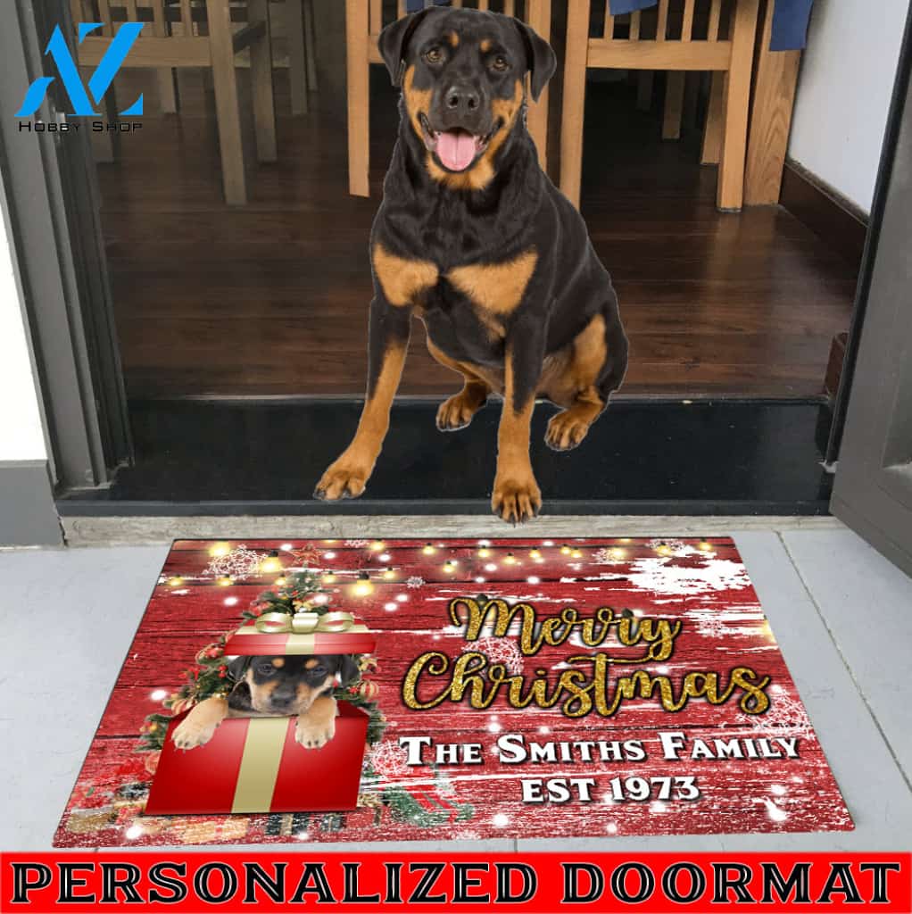Rottweiler with Merry Christmas M4 Custom Doormat All Over Printed (6228)