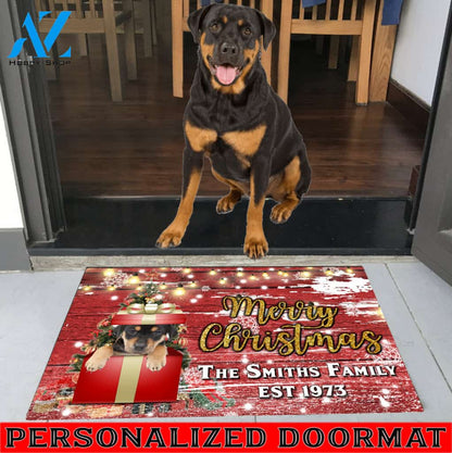 Rottweiler with Merry Christmas M4 Custom Doormat All Over Printed (6228)
