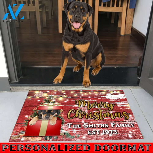 Rottweiler with Merry Christmas M4 Custom Doormat All Over Printed (6228)
