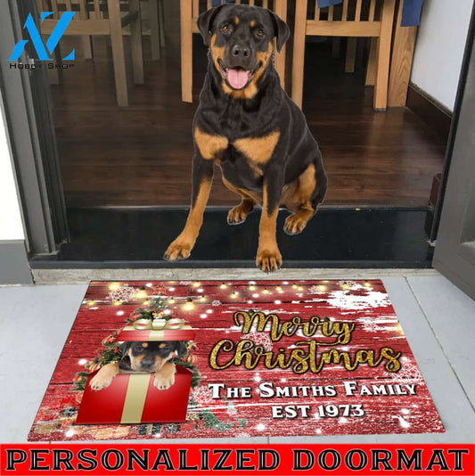 Rottweiler with Merry Christmas M4 Custom Doormat All Over Printed (6228)