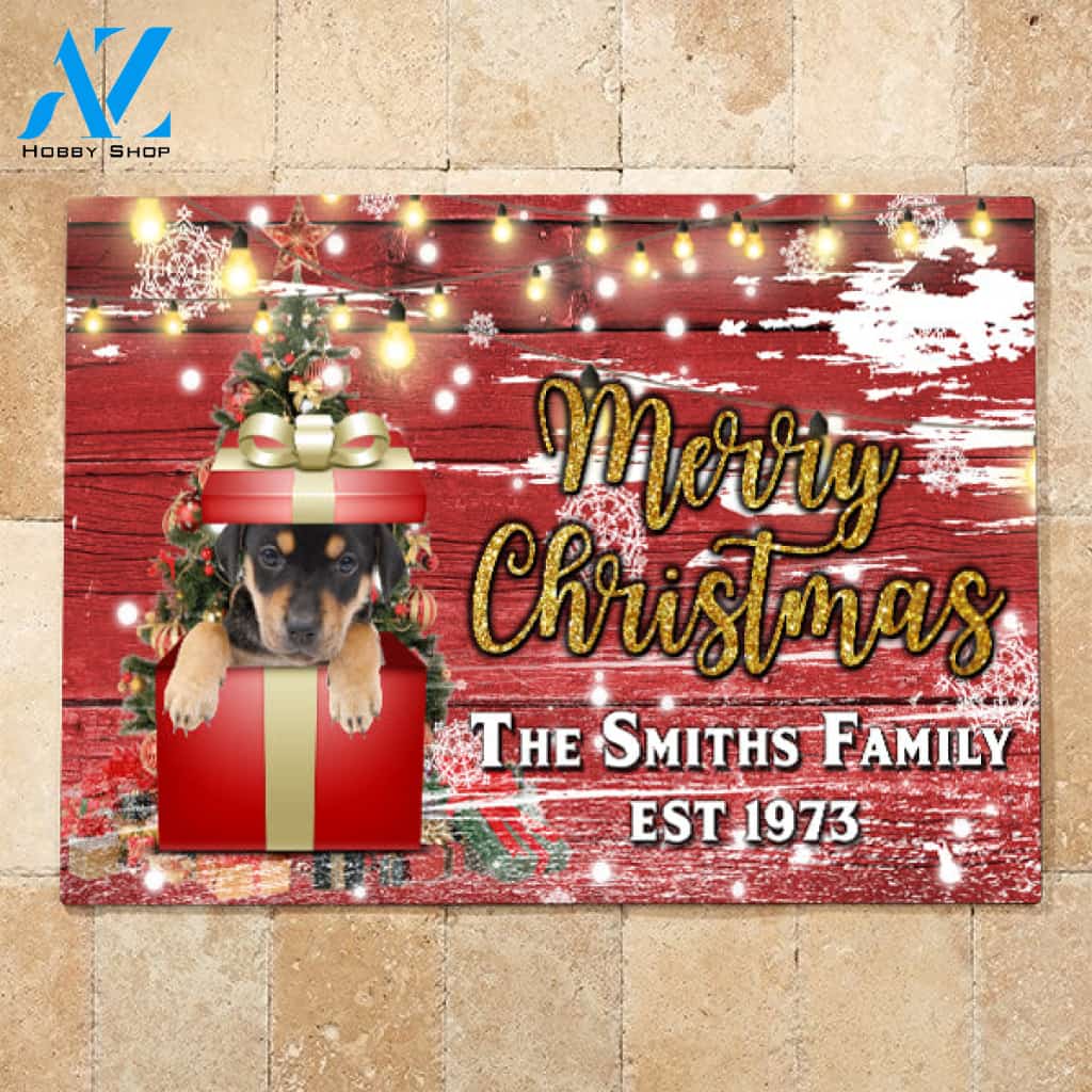 Rottweiler with Merry Christmas M4 Custom Doormat All Over Printed (6228)
